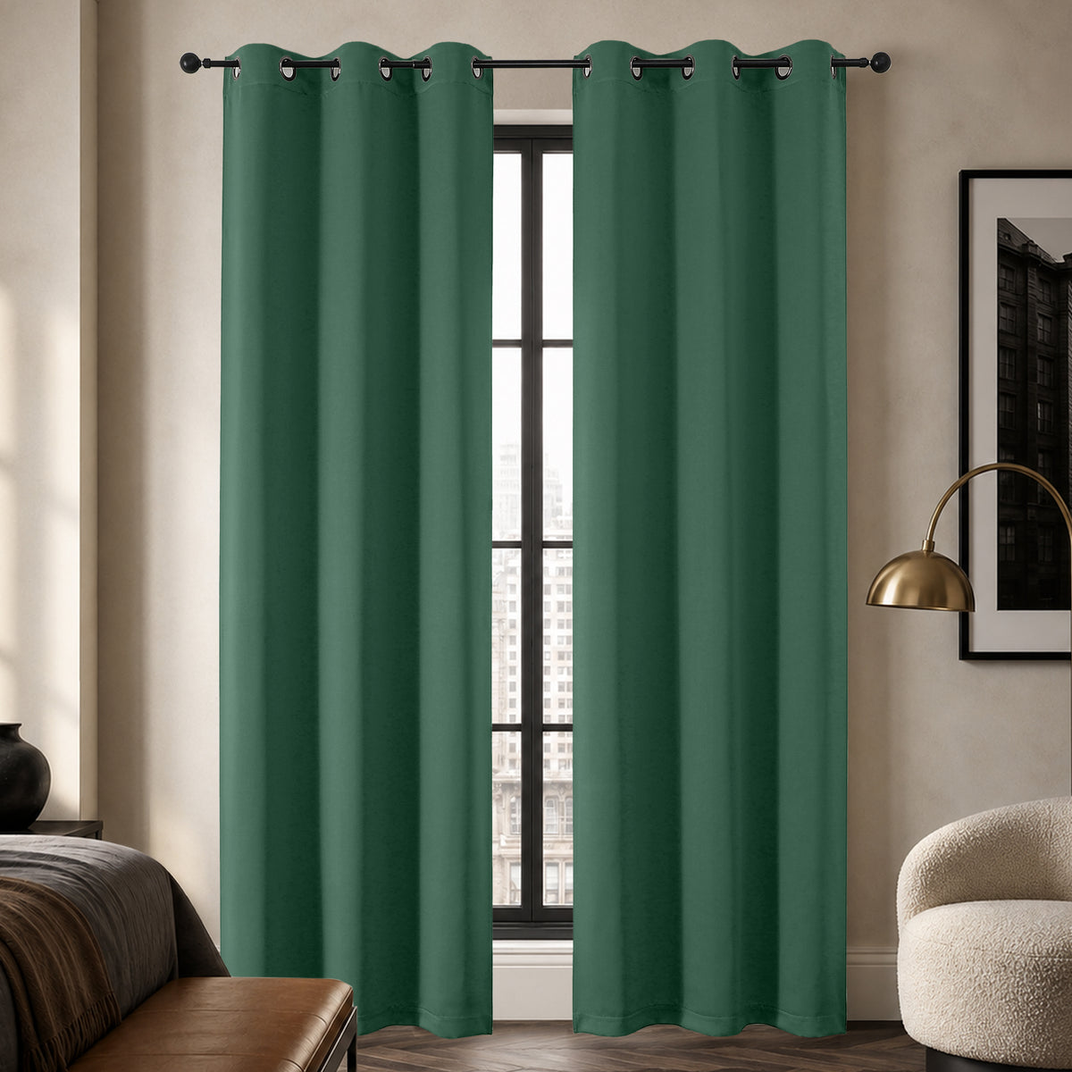 MKHILL Grommet Blackout Curtains, 2 Panels - Ever Green - 40"W x 72"L - 2 Panels