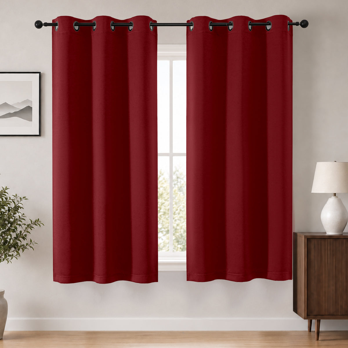 MKHILL Grommet Blackout Curtains, 2 Panels - Red - 40"W x 54"L - 2 Panels