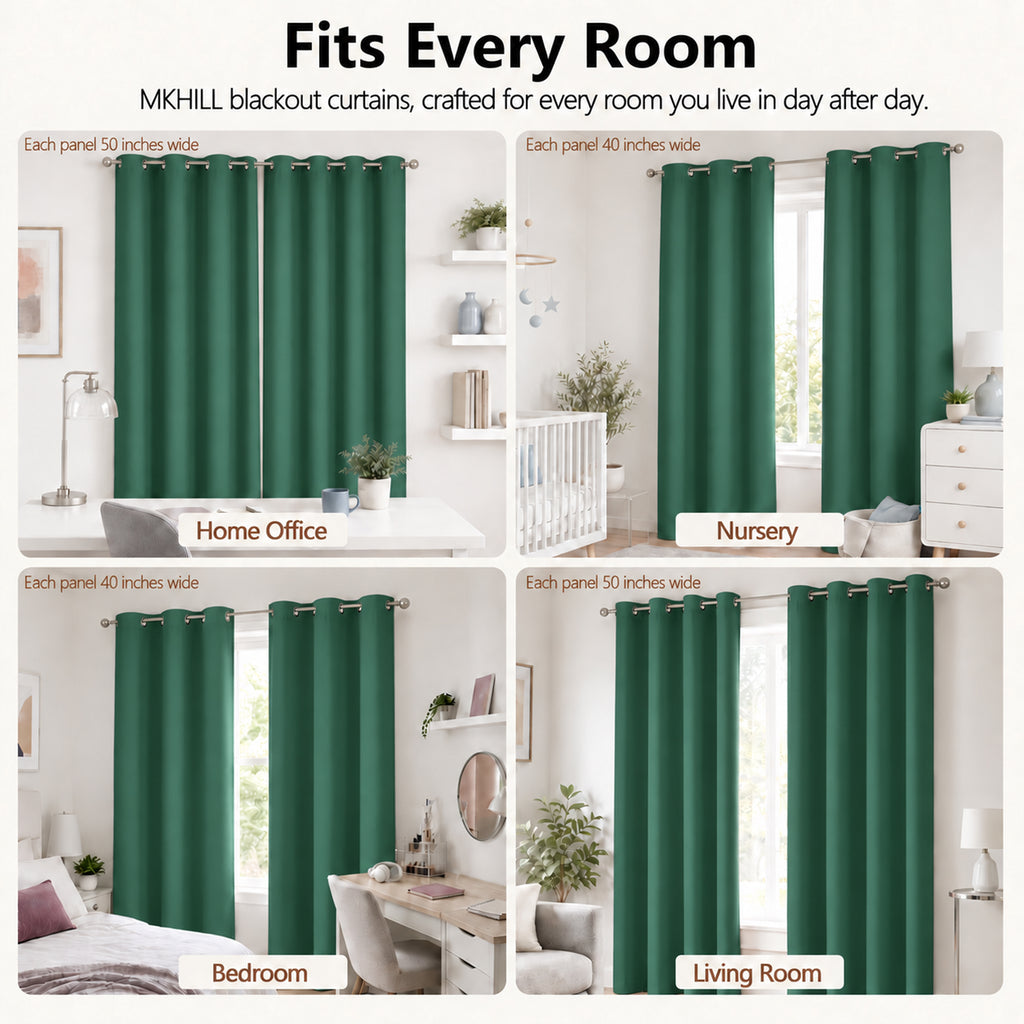MKHILL Grommet Blackout Curtains, 2 Panels - Ever Green - product detail