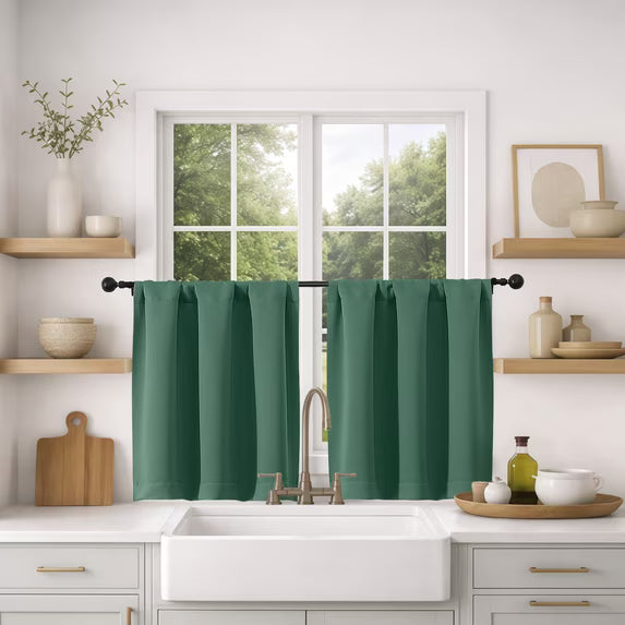 MKHILL Vela Ever Green Blackout Thermal Tier Curtains 2 Panels， 30"W x 24"L