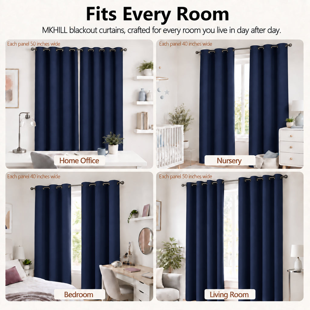MKHILL Grommet Blackout Curtains, 2 Panels - Navy - product detail