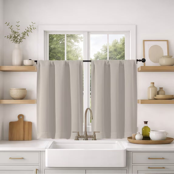 MKHILL Vela Stone Short Blackout Curtains 24 Inch Length 2 Panels