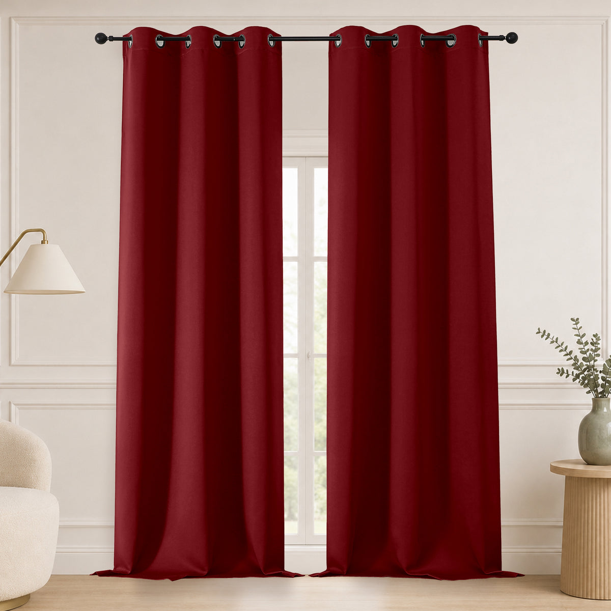 MKHILL Grommet Blackout Curtains, 2 Panels - Red - 40"W x 96"L - 2 Panels