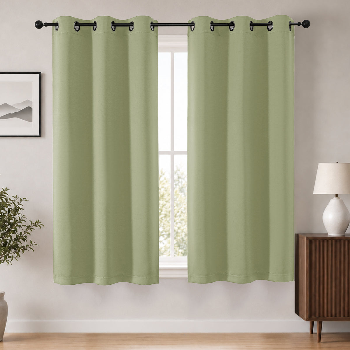 MKHILL Grommet Blackout Curtains, 2 Panels - Sage Green - 40"W x 63"L - 2 Panels