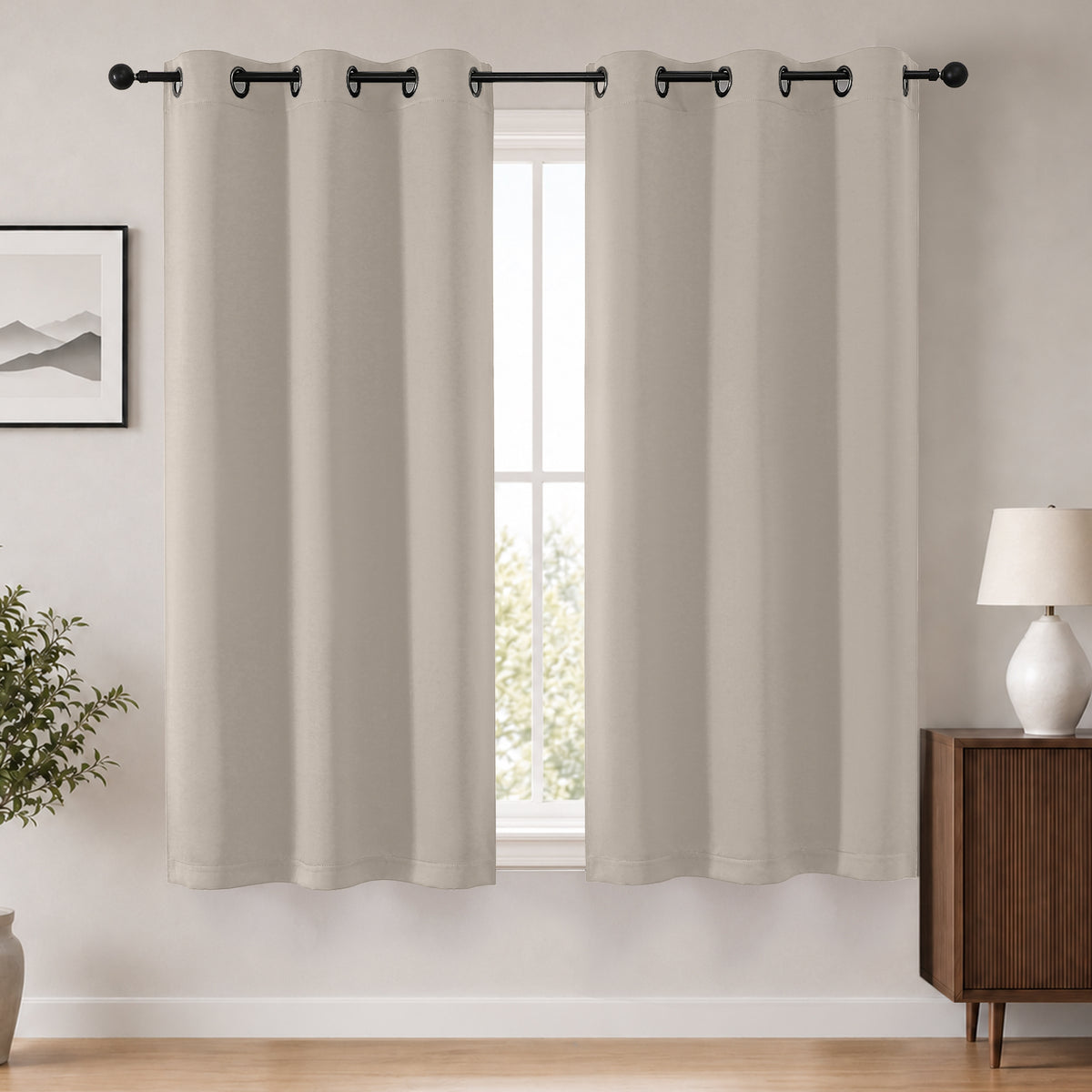 MKHILL Grommet Blackout Curtains, 2 Panels - Stone - 40"W x 63"L - 2 Panels