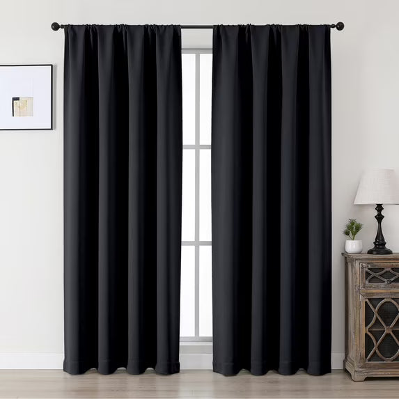 MKHILL Aether Black Blackout Curtains 2 Panels，Each 40" W x 63" L, Black