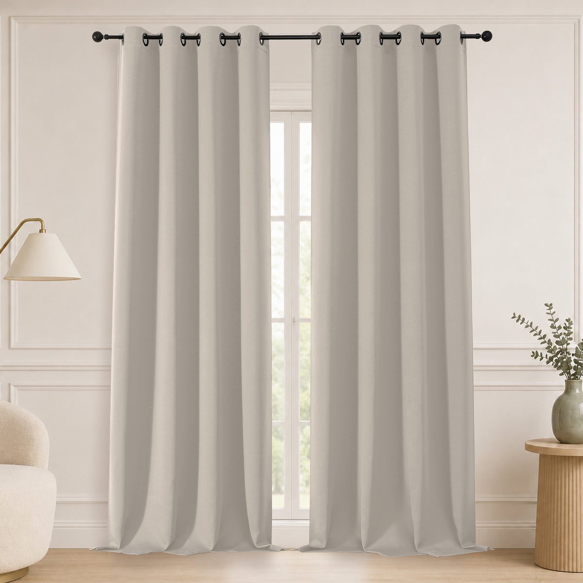 MKHILL Grommet Blackout Curtains, 2 Panels - Stone - 50"W x 96"L - 2 Panels