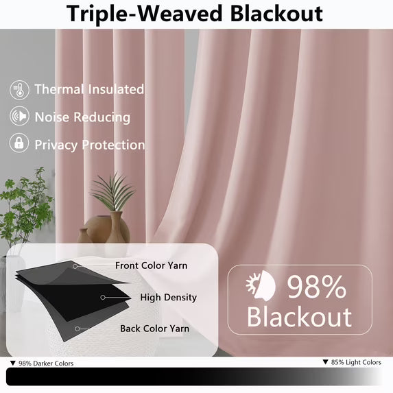 MKHILL Aether 40x84 Blush Blackout Curtains 2 Panels