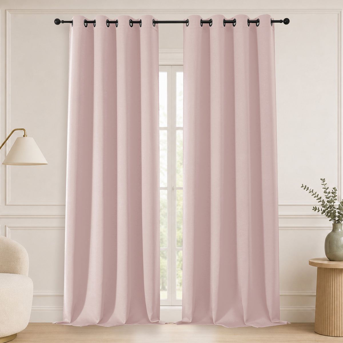 MKHILL Grommet Blackout Curtains, 2 Panels - Blush - 50"W x 96"L - 2 Panels