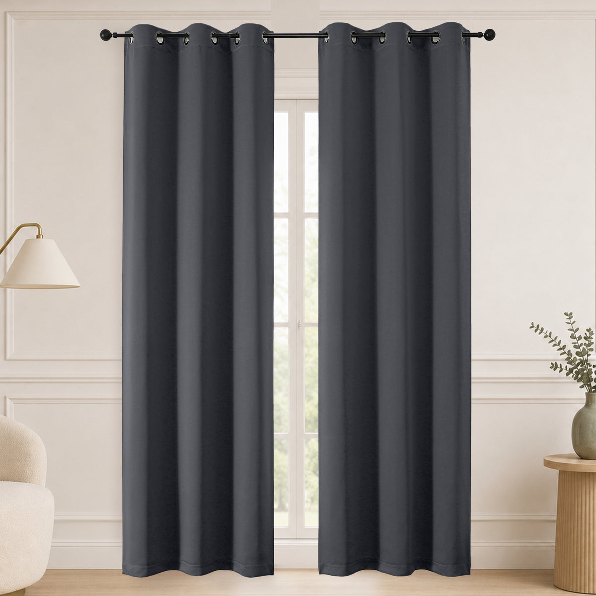 MKHILL Grommet Blackout Curtains, 2 Panels - Charcoal - 40"W x 72"L - 2 Panels