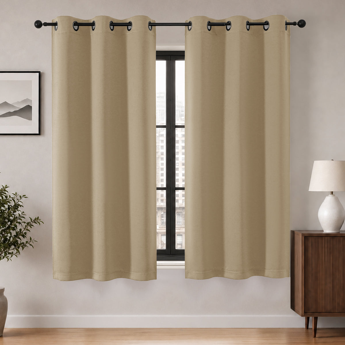 MKHILL Grommet Blackout Curtains, 2 Panels - Taupe - 40"W x 54"L - 2 Panels