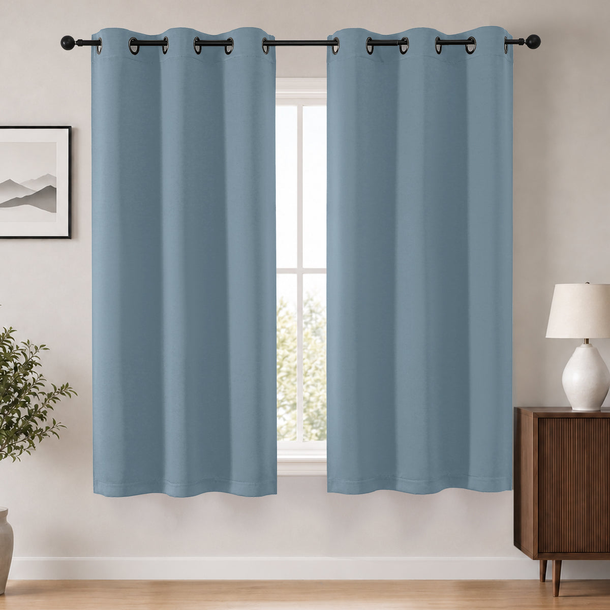 MKHILL Grommet Blackout Curtains, 2 Panels - Mineral - 40"W x 54"L - 2 Panels