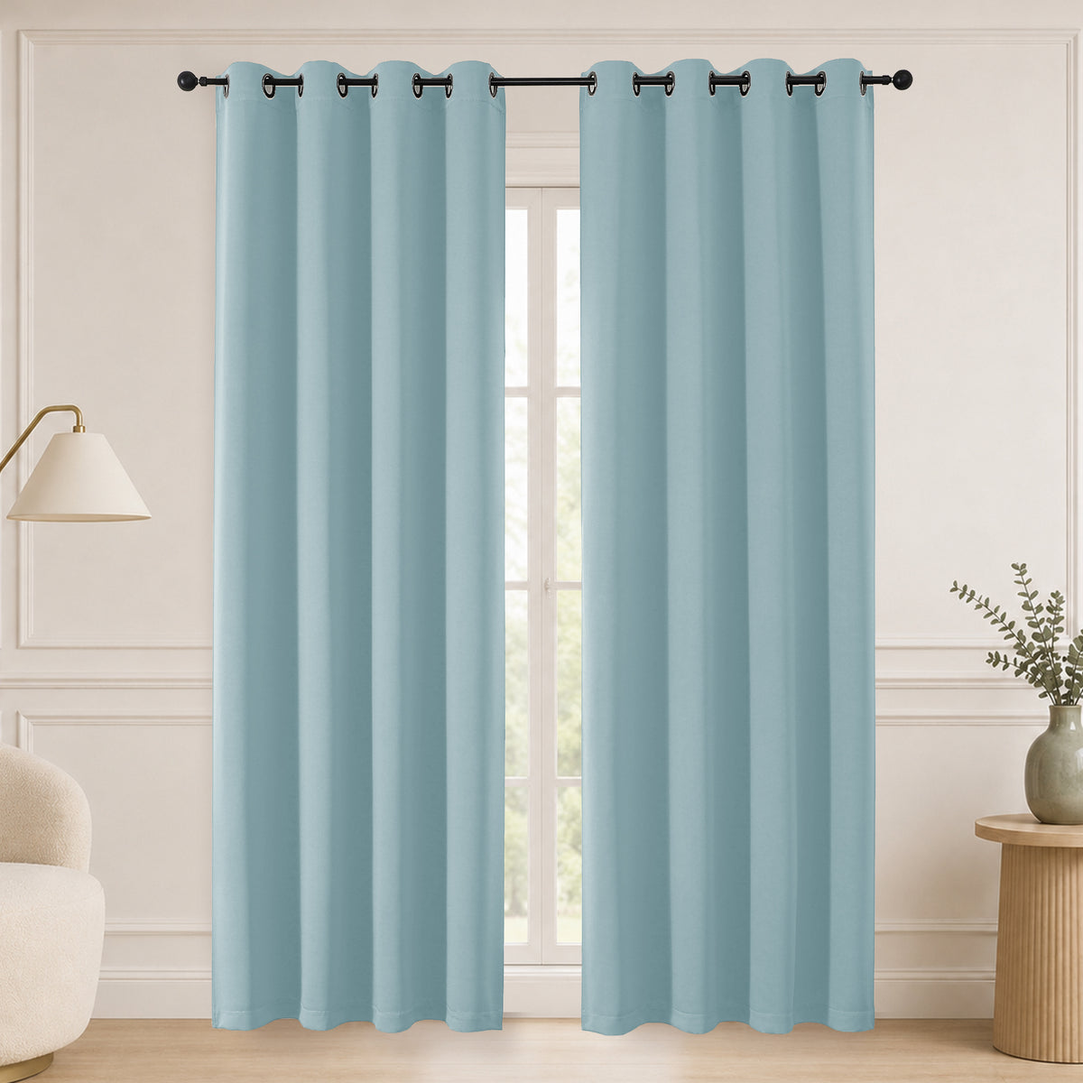 MKHILL Grommet Blackout Curtains, 2 Panels - Aqua - 50"W x 84"L - 2 Panels