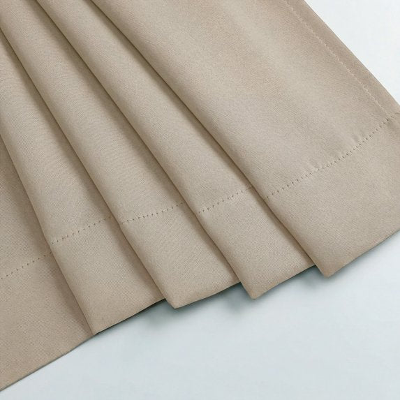 MKHILL Vela Biscotti Beige Short Blackout Curtains 24 Inch 2 Panels, Room Darkening Thermal Insulated Rod Pocket Half Window Tier Curtains for Kitchen Sink Bathroom RV Camper