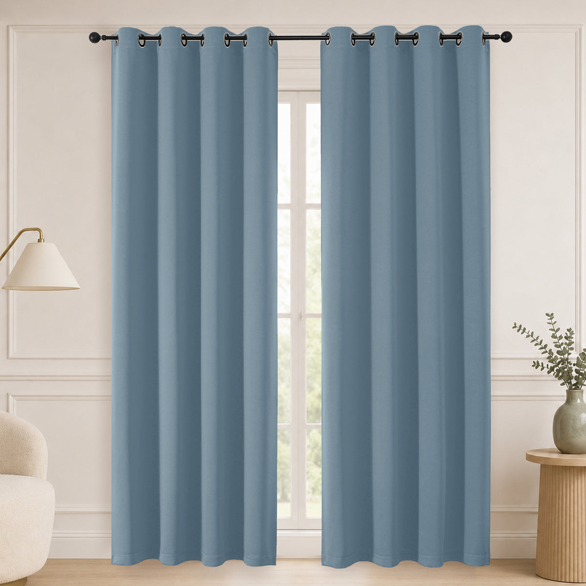 MKHILL Grommet Blackout Curtains, 2 Panels - Mineral - 50"W x 84"L - 2 Panels