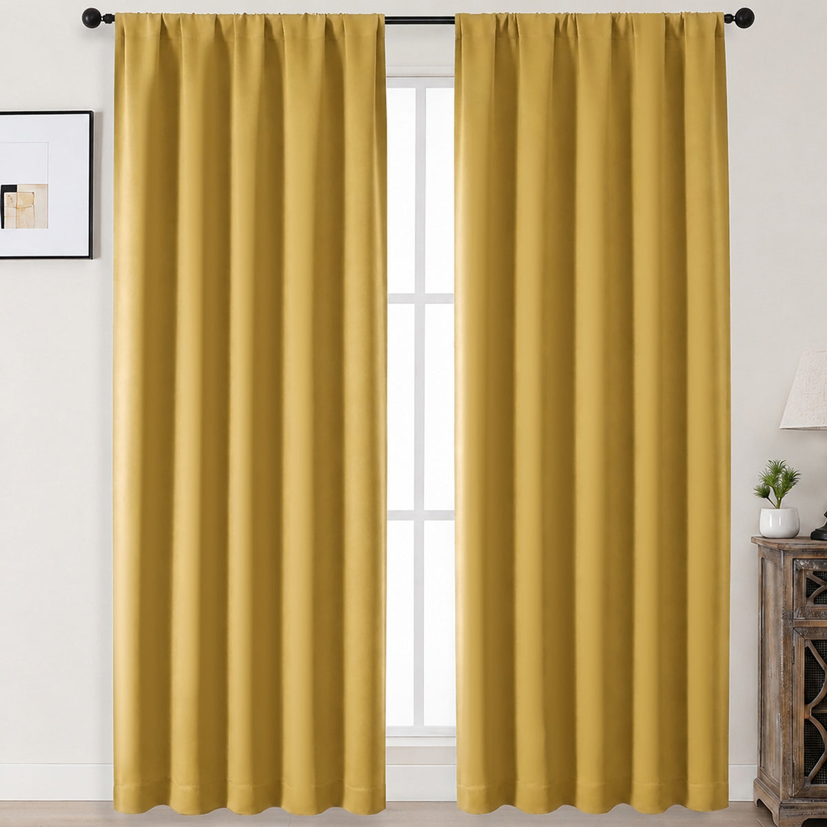 MKHILL Aether Blackout Curtains, 2 Panels - Bright Gold - 50"W x 84"L - 2 Panels