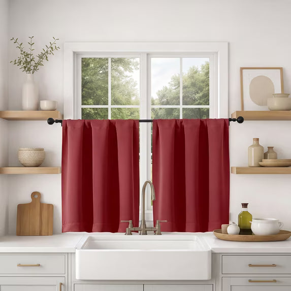 MKHILL Vela Red Short Blackout Curtains 24 Inch Length 2 Panels