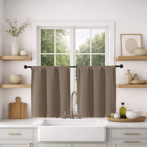 MKHILL Vela Barley Blackout Tier Curtains 24 Inch 2 Panels