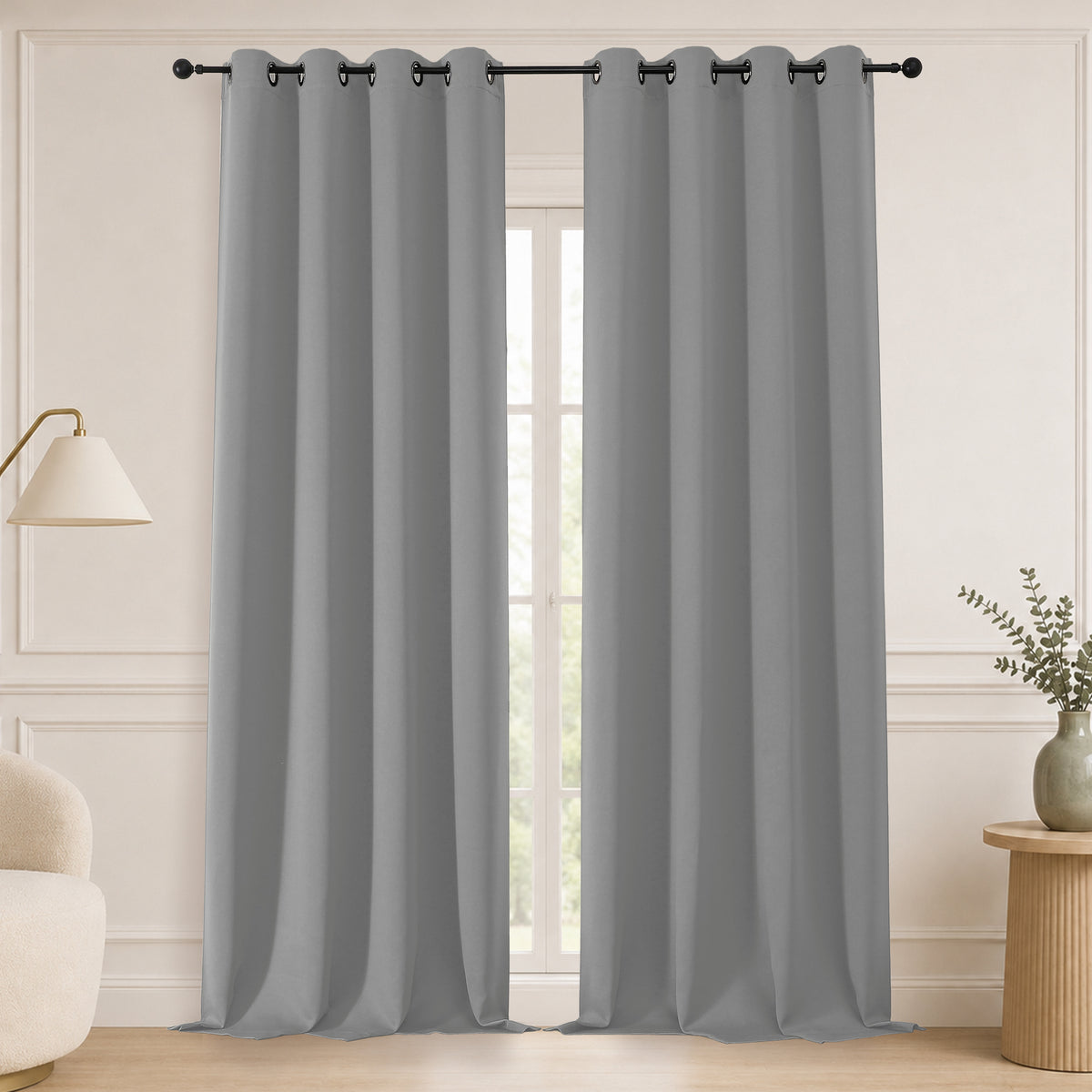 MKHILL Grommet Blackout Curtains, 2 Panels - Grey - 50"W x 96"L - 2 Panels