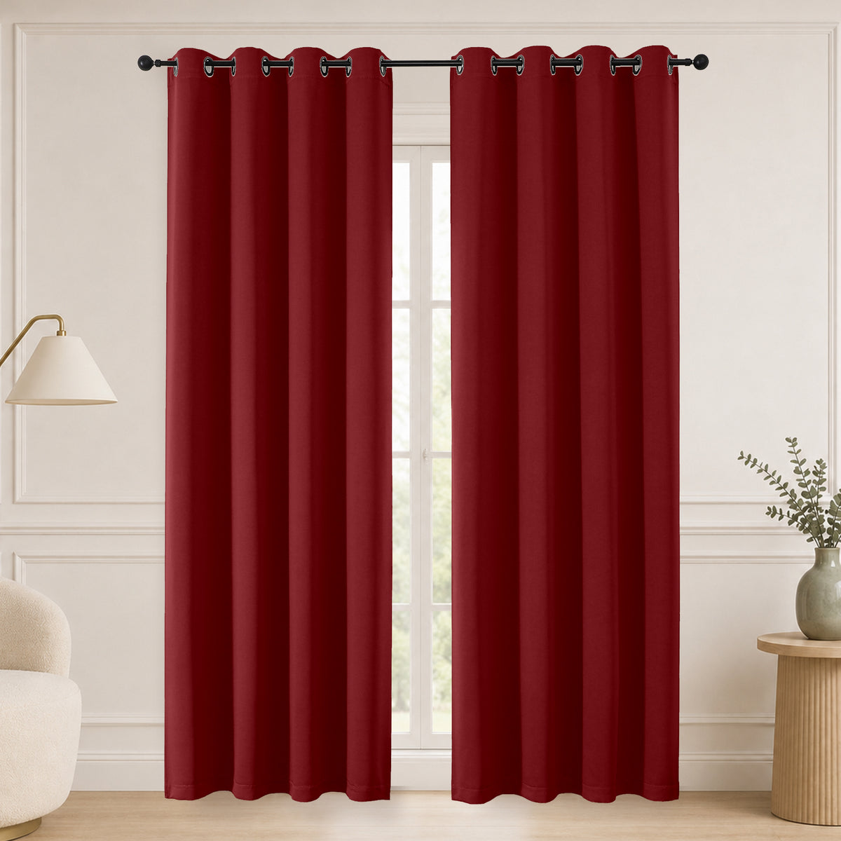 MKHILL Grommet Blackout Curtains, 2 Panels - Red - 50"W x 84"L - 2 Panels