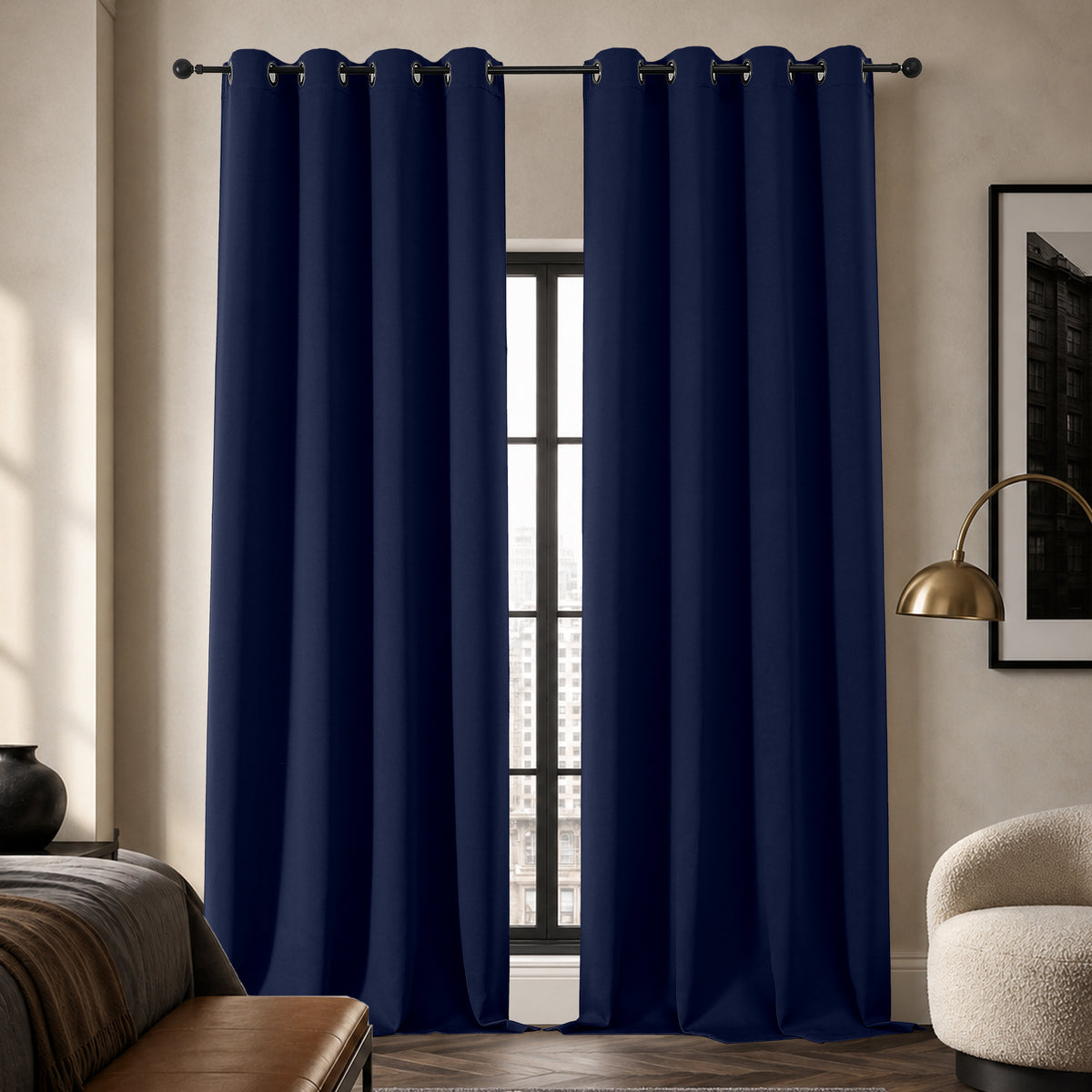 MKHILL Grommet Blackout Curtains, 2 Panels - Navy - 50"W x 108"L - 2 Panels