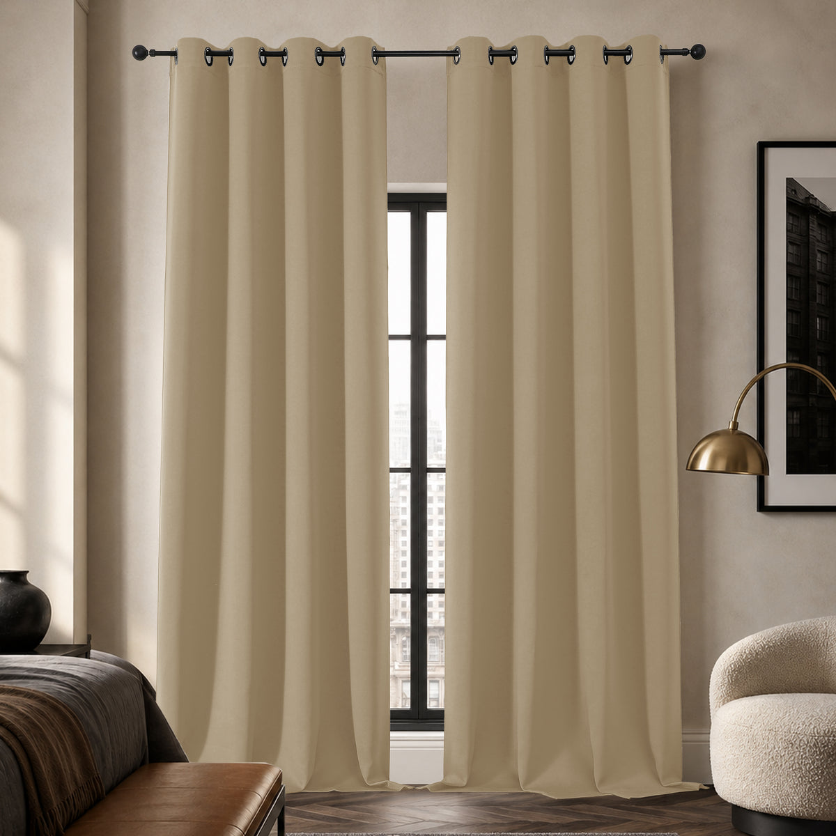 MKHILL Grommet Blackout Curtains, 2 Panels - Taupe - 50"W x 108"L - 2 Panels
