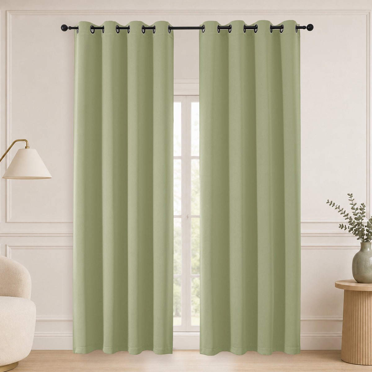 MKHILL Grommet Blackout Curtains, 2 Panels - Sage Green - 50"W x 90"L - 2 Panels