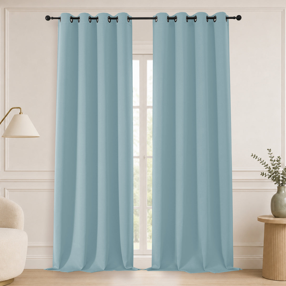 MKHILL Grommet Blackout Curtains, 2 Panels - Aqua - 50"W x 96"L - 2 Panels