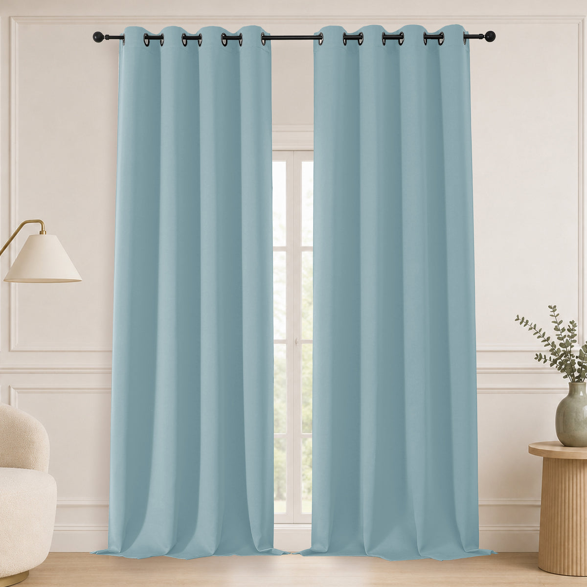 MKHILL Grommet Blackout Curtains, 2 Panels - Aqua - 50"W x 108"L - 2 Panels