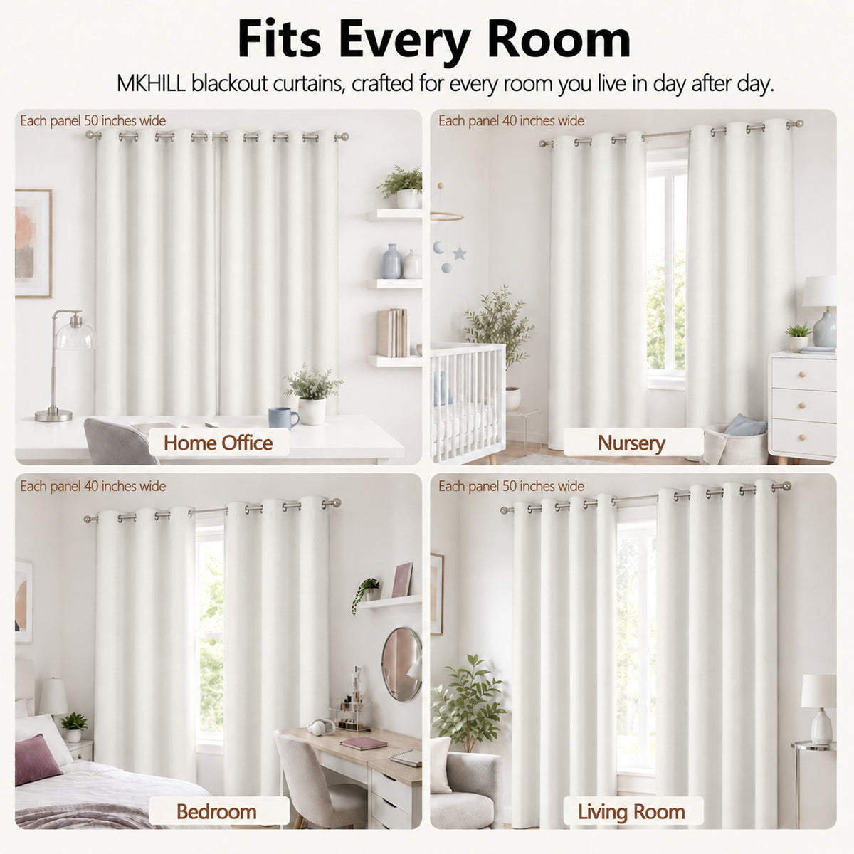 MKHILL Grommet Blackout Curtains, 2 Panels - Natural - product detail