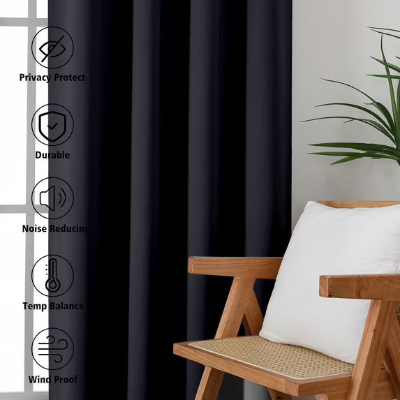 MKHILL Aether Black Blackout Curtains 2 Panels，Each 40" W x 63" L, Black