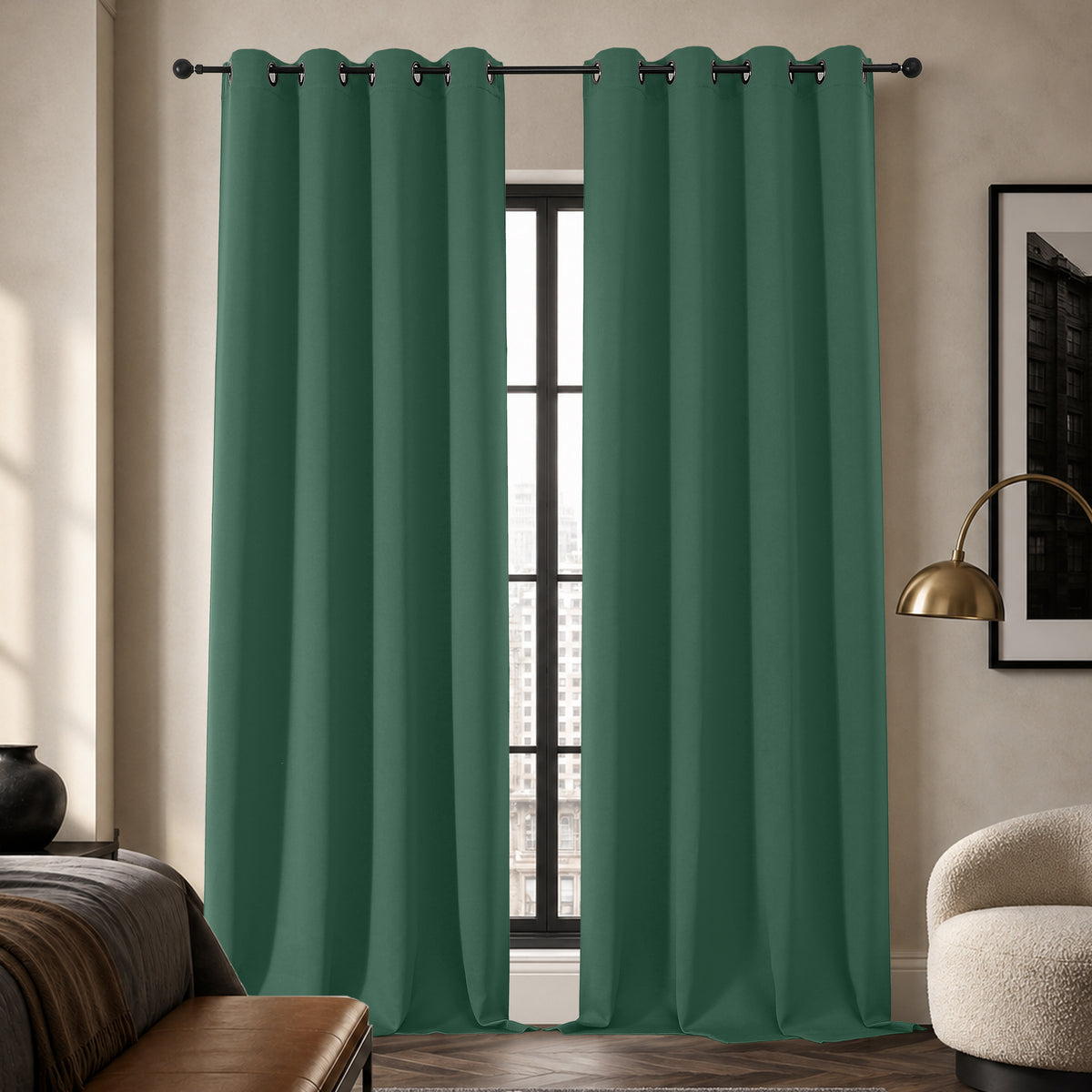 MKHILL Grommet Blackout Curtains, 2 Panels - Ever Green - 50"W x 96"L - 2 Panels