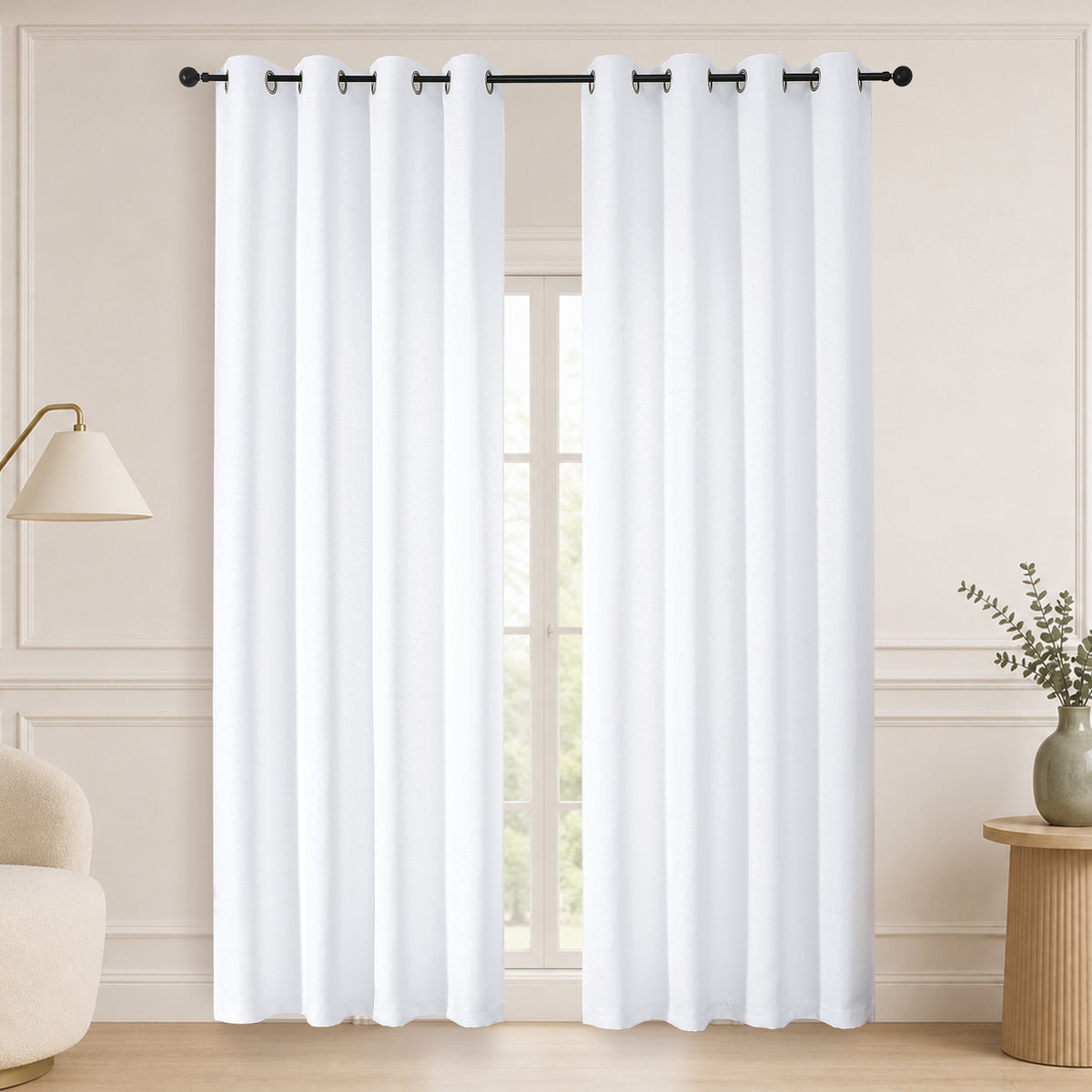 MKHILL Grommet Blackout Curtains, 2 Panels - Pure White - 50"W x 90"L - 2 Panels