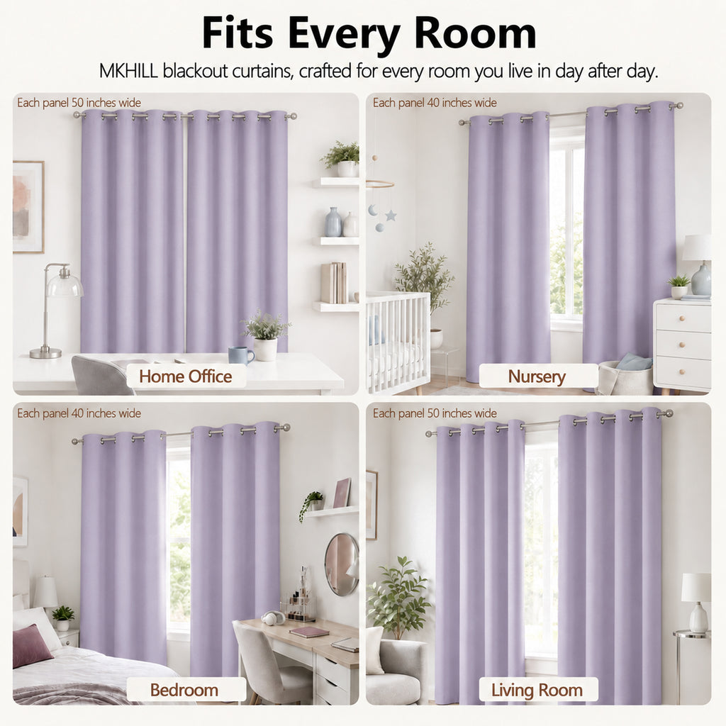 MKHILL Grommet Blackout Curtains, 2 Panels - Lavender - product detail
