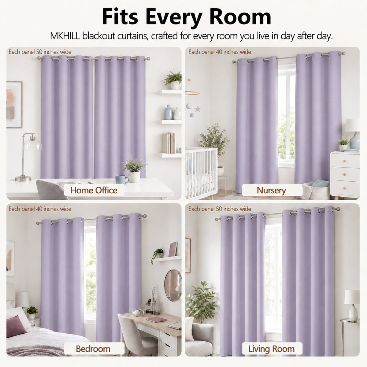 MKHILL Grommet Blackout Curtains, 2 Panels - Lavender - product detail