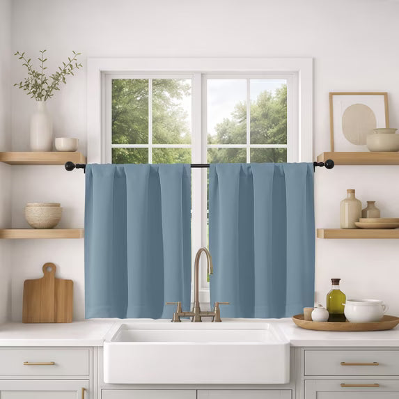 MKHILL Vela Mineral Short Blackout Curtains 36 Inch Length 2 Panels