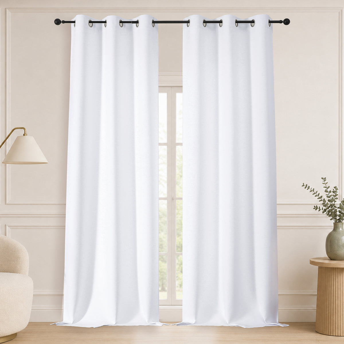 MKHILL Grommet Blackout Curtains, 2 Panels - Pure White - 40"W x 96"L - 2 Panels