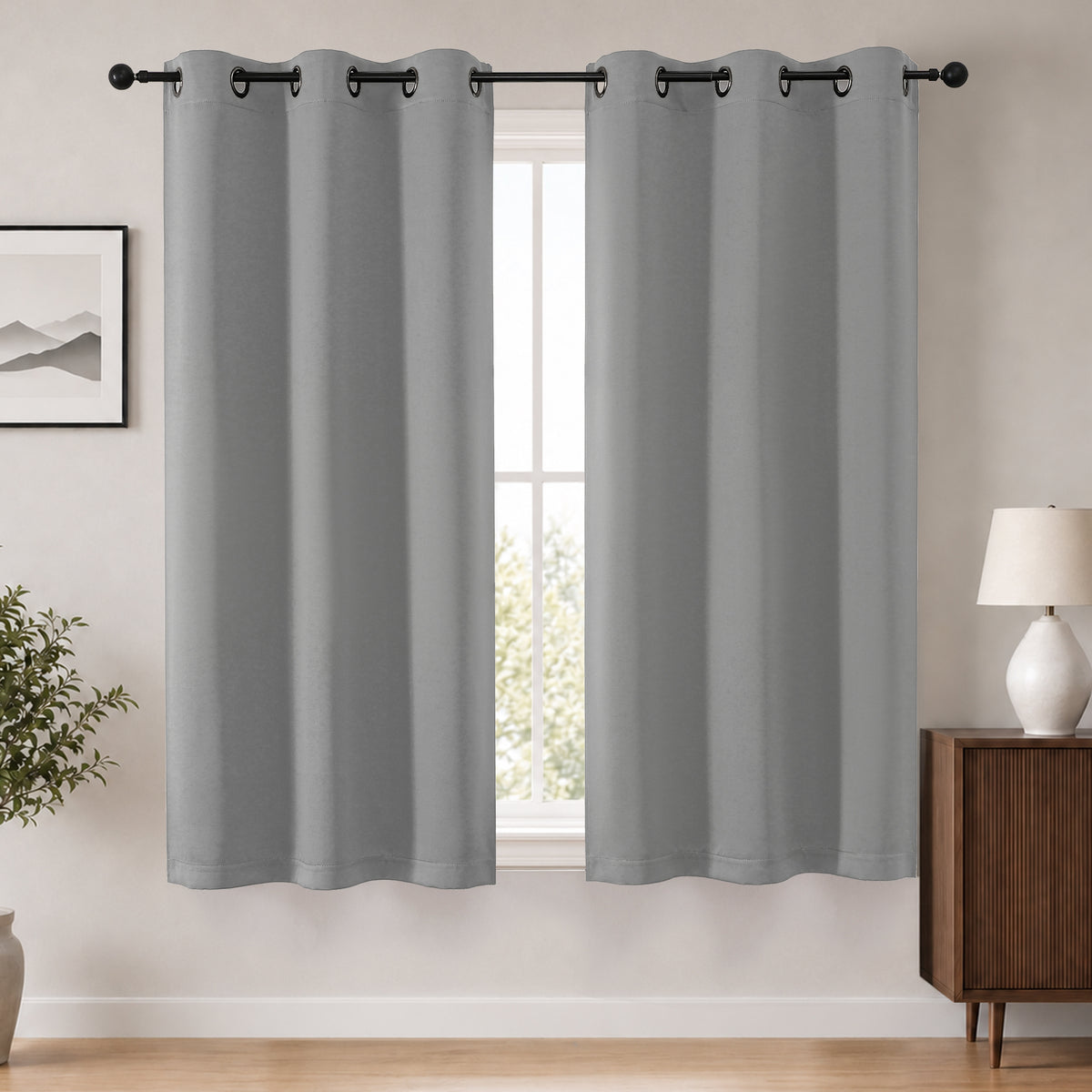 MKHILL Grommet Blackout Curtains, 2 Panels - Grey - 40"W x 63"L - 2 Panels