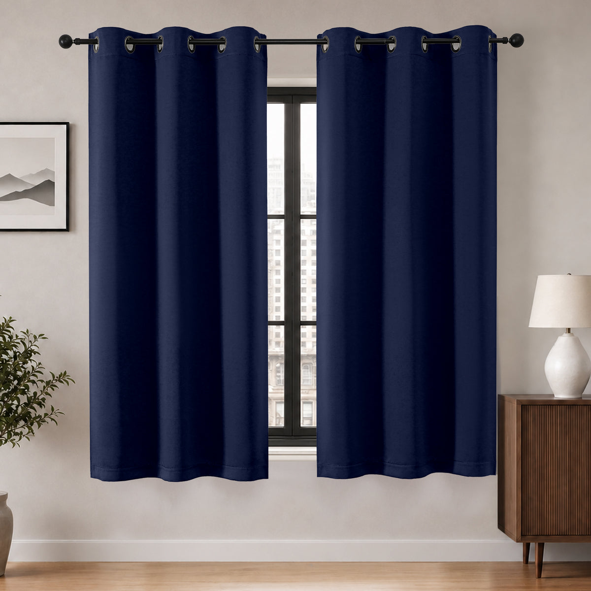 MKHILL Grommet Blackout Curtains, 2 Panels - Navy - 40"W x 54"L - 2 Panels