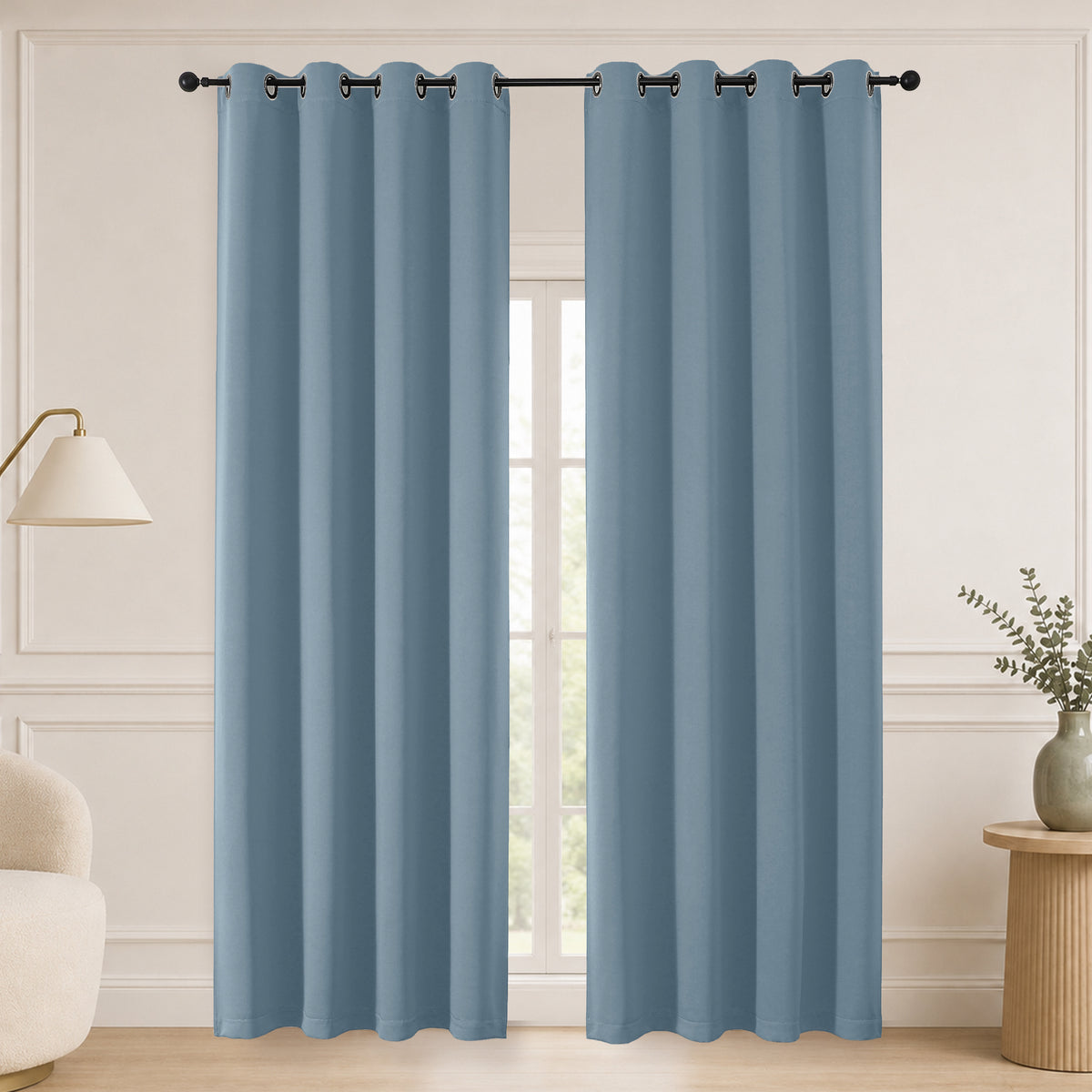 MKHILL Grommet Blackout Curtains, 2 Panels - Mineral - 50"W x 90"L - 2 Panels