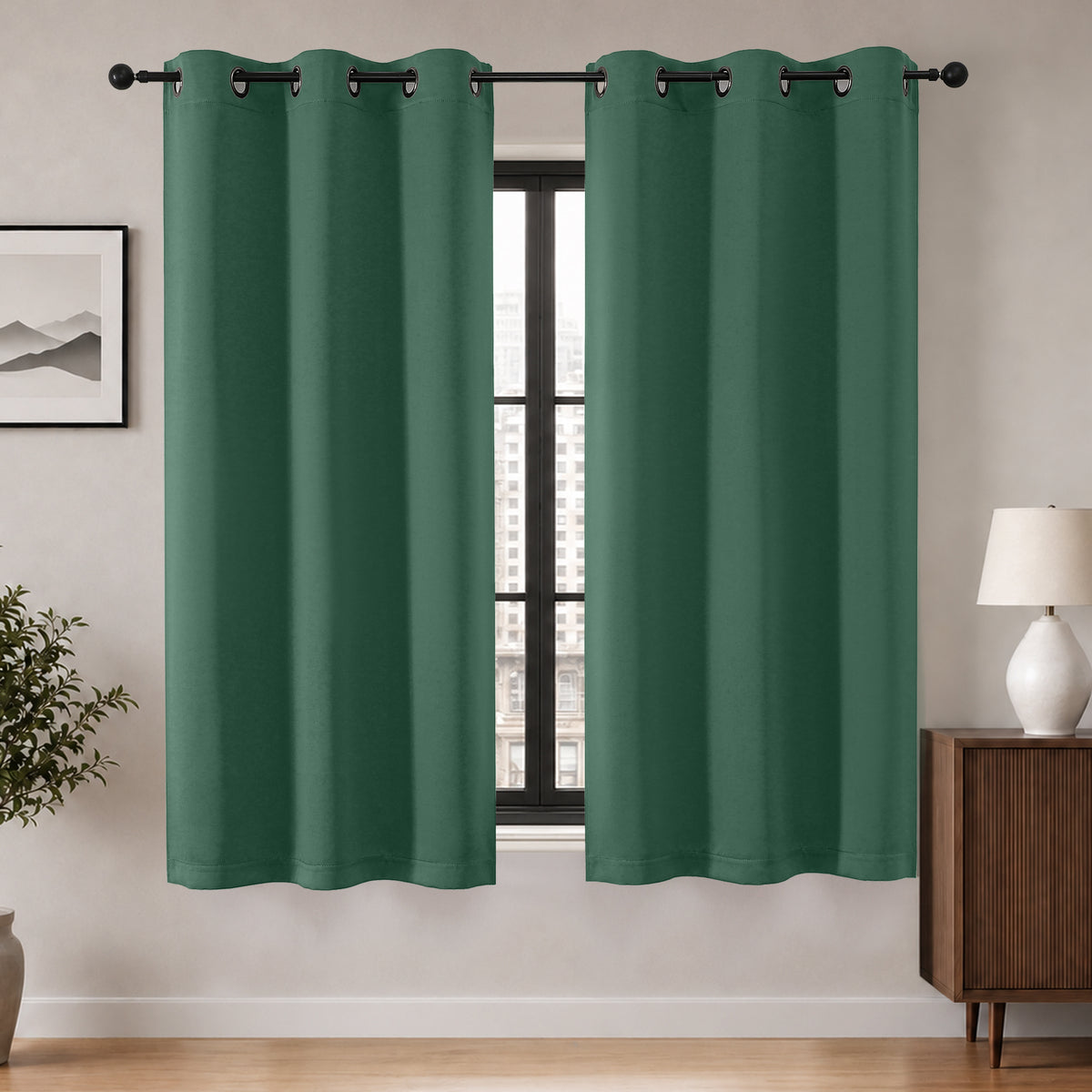 MKHILL Grommet Blackout Curtains, 2 Panels - Ever Green - 40"W x 54"L - 2 Panels