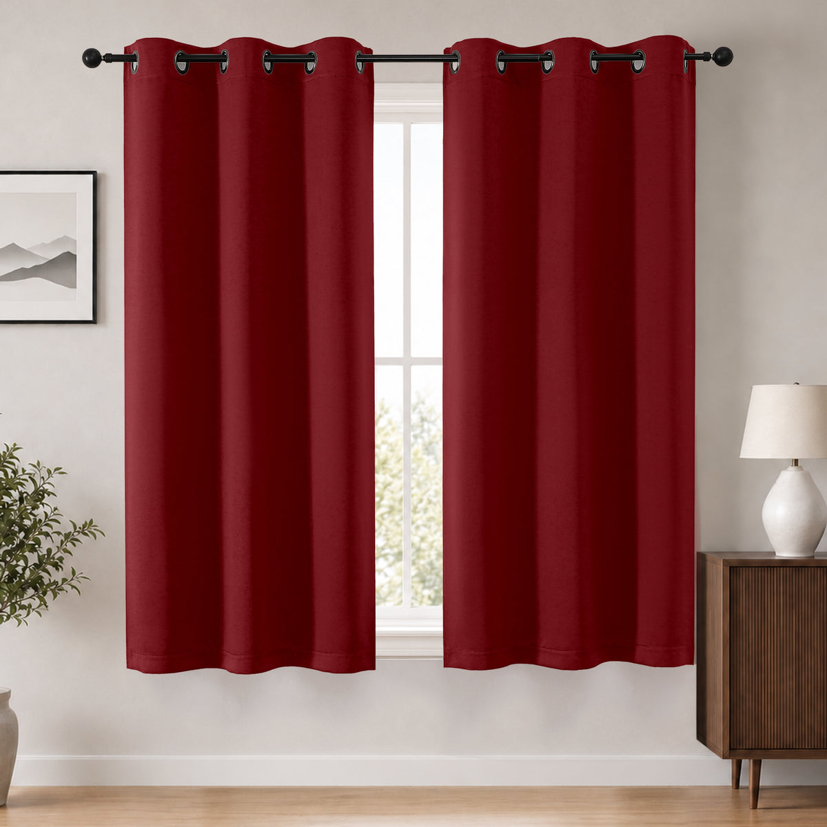 MKHILL Grommet Blackout Curtains, 2 Panels - Red - 40"W x 63"L - 2 Panels