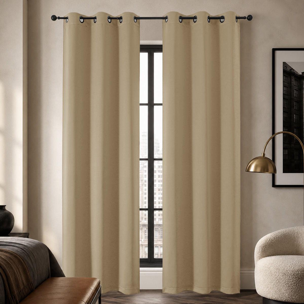 MKHILL Grommet Blackout Curtains, 2 Panels - Taupe - 40"W x 84"L - 2 Panels
