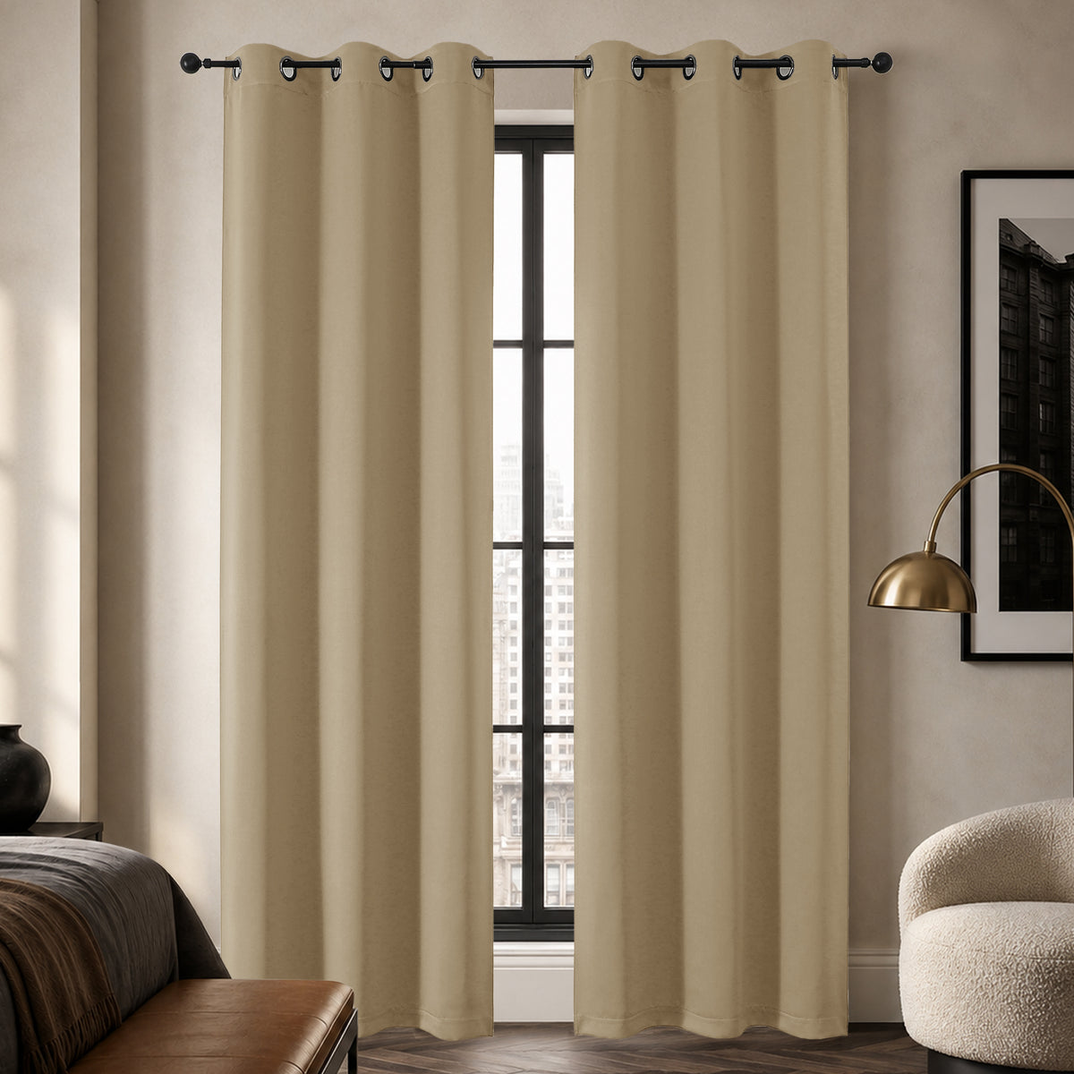 MKHILL Grommet Blackout Curtains, 2 Panels - Taupe - 40"W x 72"L - 2 Panels