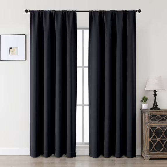 MKHILL Aether Black Blackout Curtains 2 Panels，Each 40" W x 63" L, Black