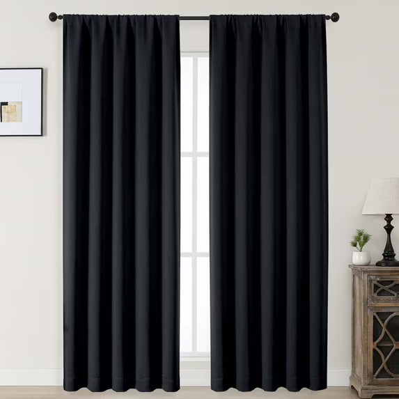 MKHILL Aether Black Blackout Curtains 2 Panels，Each 40" W x 63" L, Black