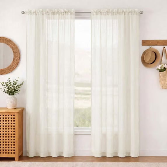 MKHILL 42x84 Ivory Crushed Sheer Curtains 2 Panels Set