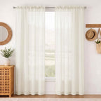 MKHILL 42x84 Ivory Crushed Sheer Curtains 2 Panels Set