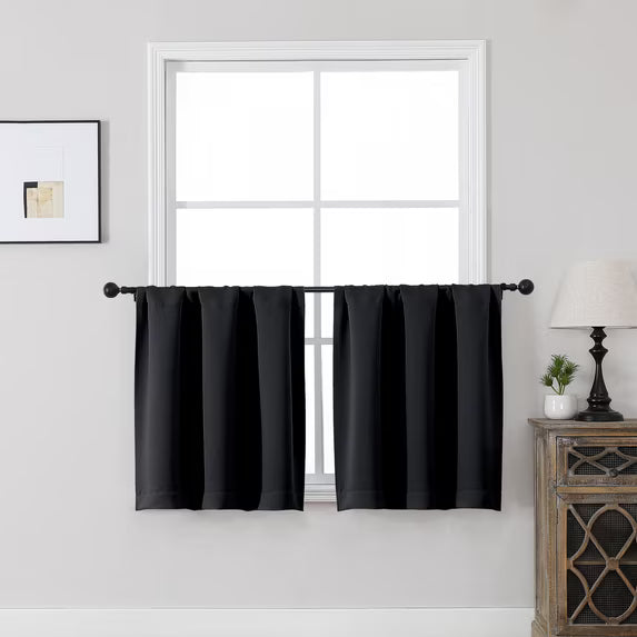 MKHILL Vela Black Blackout Tier Curtains 36 Inch 2 Panels, Thermal Insulated Room Darkening Rod Pocket Cafe