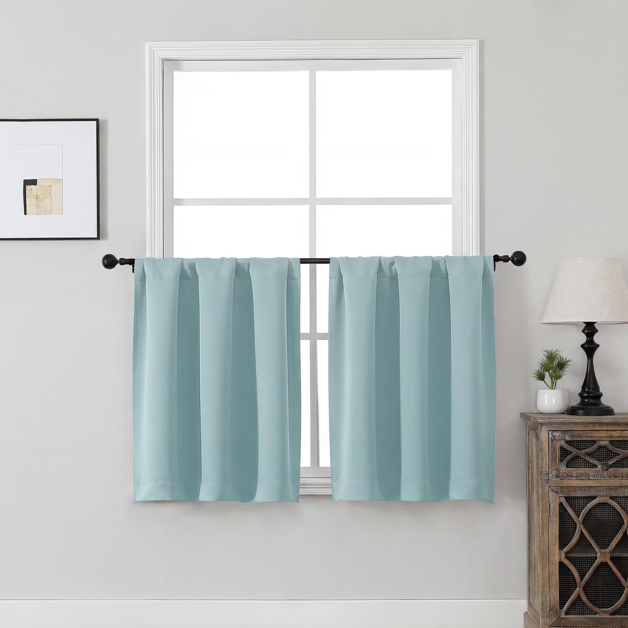 MKHILL Vela Aqua Short Blackout Curtains 36 Inch 2 Panels, Room Darkening Thermal Insulated Rod Pocket Half Window Tier Curtains for Kitchen Sink Bathroom RV Camper